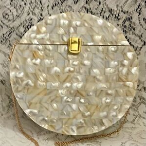 White Lucite- MOP Shards Purse-Crossbody 8in D x 2.5in